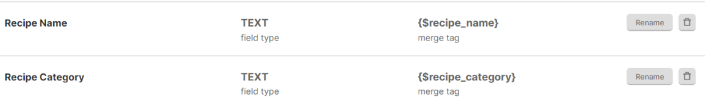 recipe merge fields