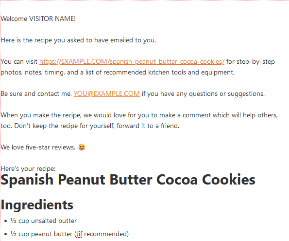 email me the recipe email from WPForms